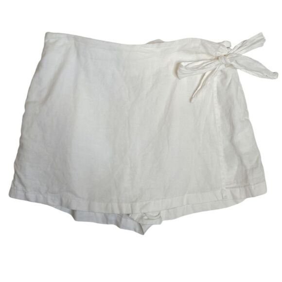 CHRISTIAN SIRIANO white linen pull on wrap skort shorts‎ coastal grandma XL - Picture 3 of 9